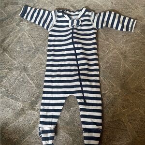 Nica Blue and White Footies One Piece with Short Sleeves
